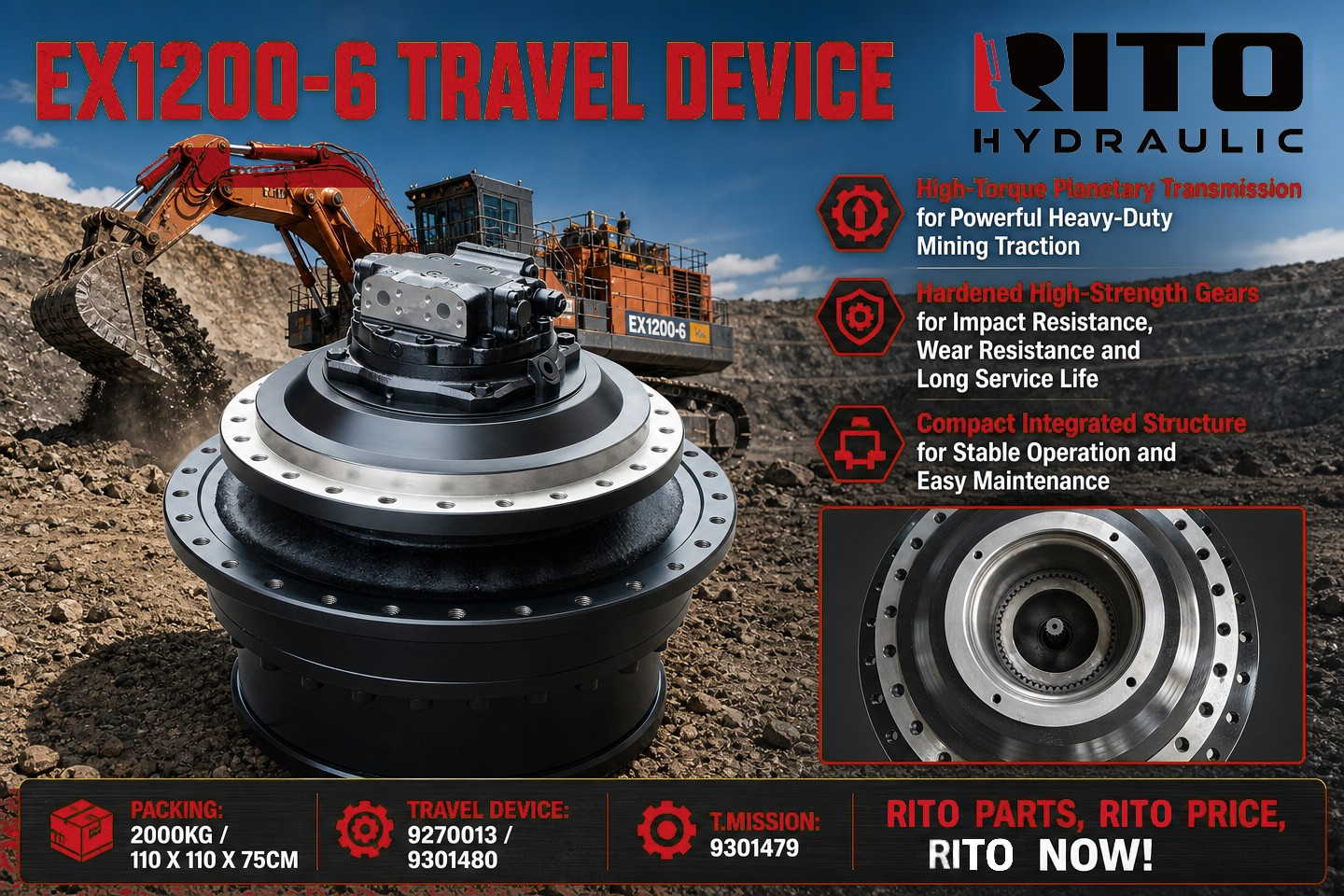 Слабый или шумный ход у Hitachi EX1200-6? Редуктор или ходовой механизм в сборе — ремонт или замена