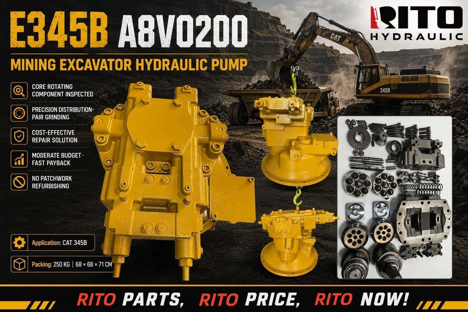 Гидравлический насос Caterpillar 345B A8VO200: полные технические характеристики, особенности и руководство по покупке (2026)